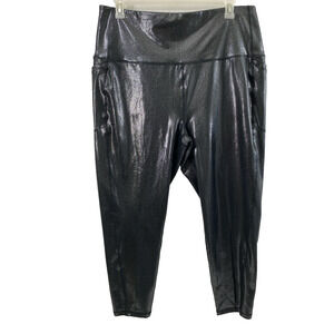 DSG Athletic Pants Womens 2X Black Shiny Ultra High Rise‎ Tight Above Ankle NWT